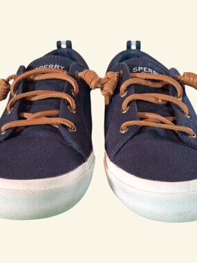 Sperry Top-Sider Men’s Size 8 Navy Canvas Sneakers Leather Lace Boat Shoes NWOT